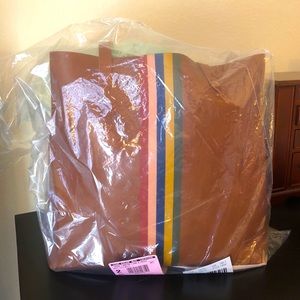 Madewell Large Leather Transport Tote: Rainbbow Stripe Edition NWT